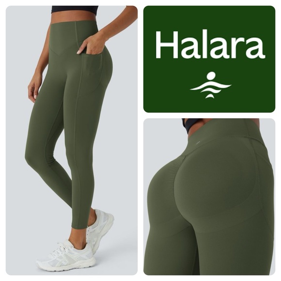 HALARA Pants - HALARA Full Length Green SoCinched High Waisted Scrunch Butt Lifting Leggings